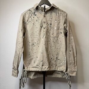 RTH Drawstring Split Shacket Shirt Jacket Artistic Splatter Size 1